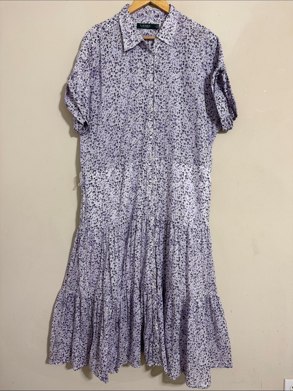 Lauren Ralph Lauren Tiered Maxi Dress Purple Floral Button-Down 16 Cottagecore